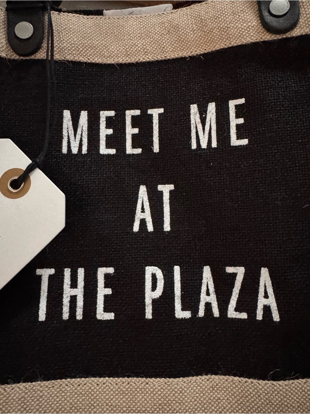 Meet Me At The Plaza Black & Natural Tote Bag NWTO - Picture 3 of 14